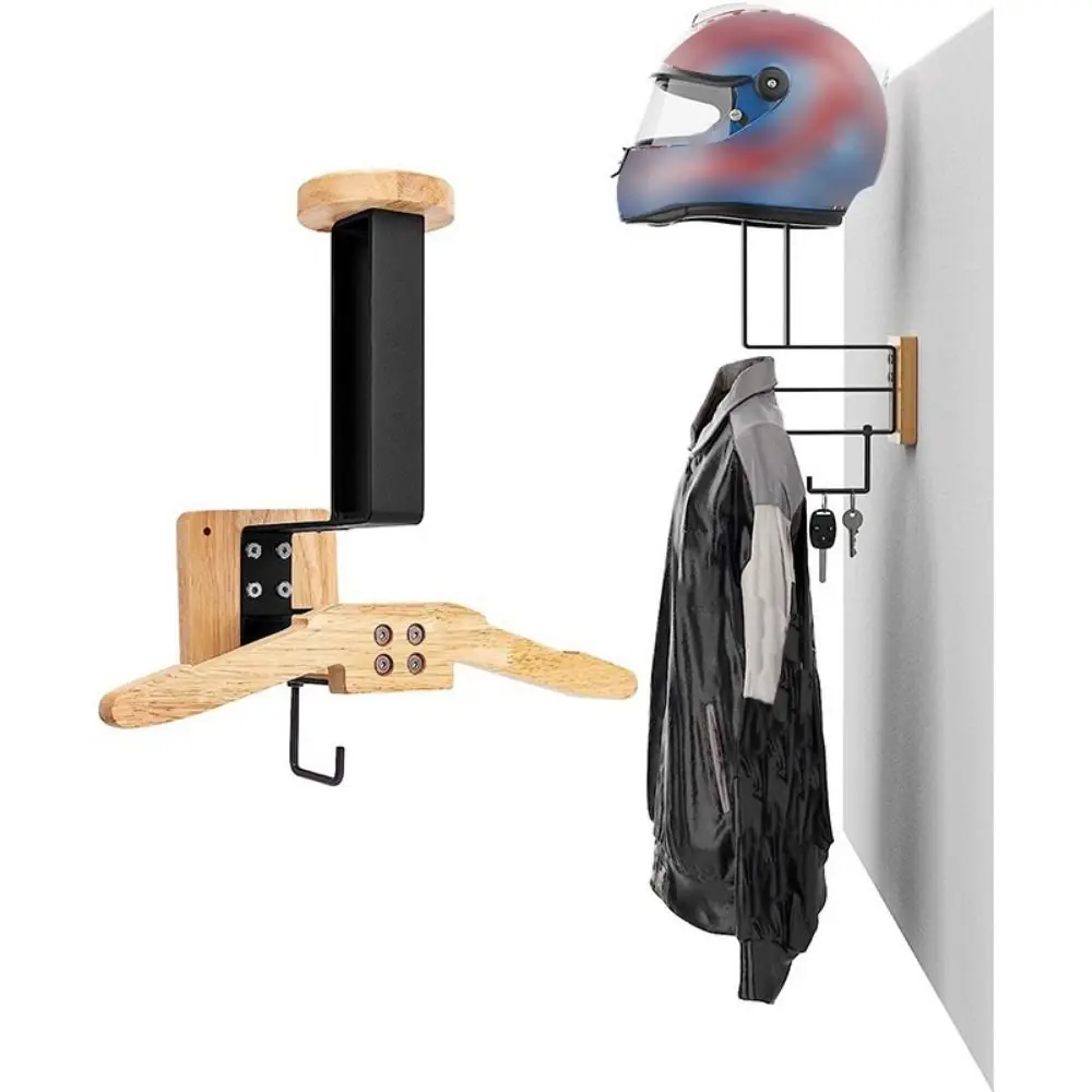 Cycling Gear Wall Organizer - Wood Motorcycle Helmet Holder Wall Mount