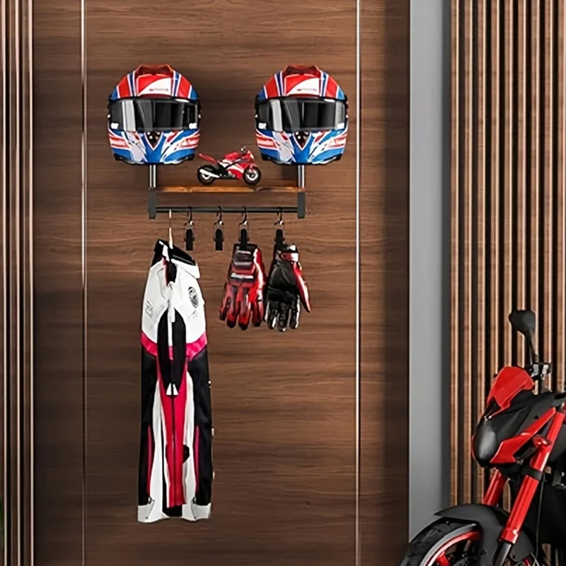 Cycling Gear Wall Storage - Wooden Gear Display Stand Helmet Holder