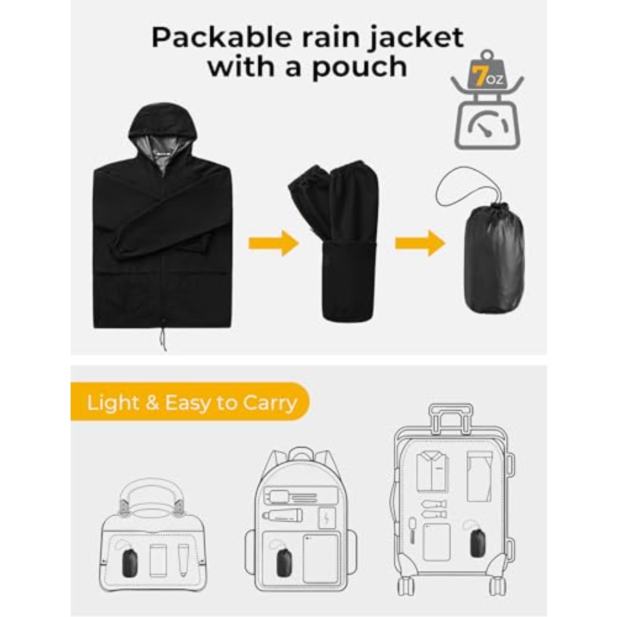 Mens Packable Rain Jacket Ligh - Cycling Gear Jacket avaliação e preço