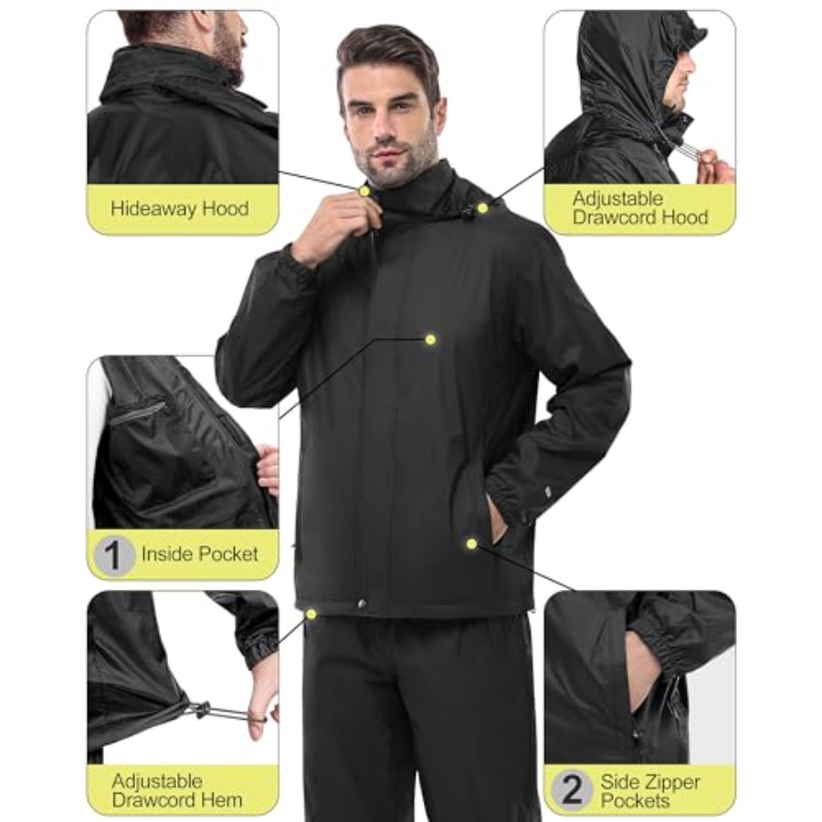 Men's Rain Suit Packable Water - Cycling Gear Jacket avaliação e preço